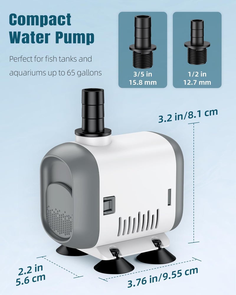 Pawfly Small Fountain Pump, 320 GPH Submersible Water Pump for Fountain, 18 W Mini Water Pump with 4.9 ft. High Lift, Quiet Water Fountain Pump for Aquarium Fish Tank & Waterfall - Image 4